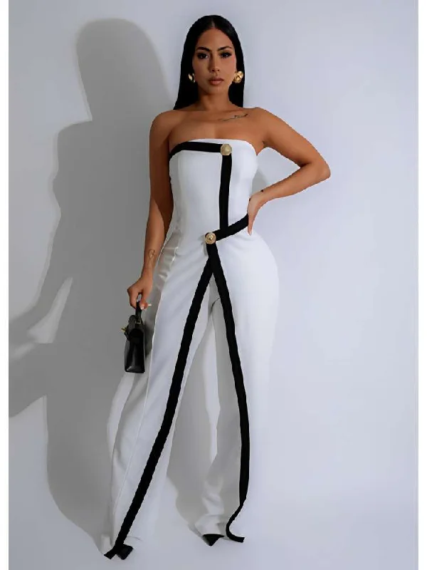 women's jumpsuits for winterColorblock Metal Decor Strapless Jumpsuits