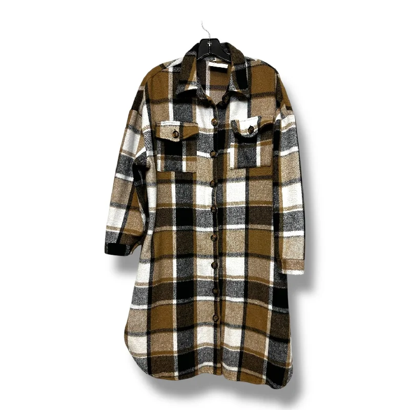 women's coats for apple-shaped bodiesJacket Shirt By Cmf In Plaid Pattern, Size: M