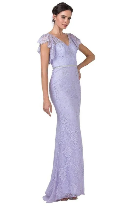 women's ball gown dressesTrevi Collection - L2347 Flutter Sleeves Sheath Evening Dress