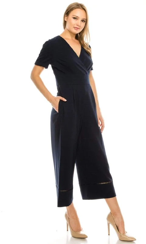 women's jumpsuits made of laceMaggy London - G3935M Short Sleeve V-Neck Capri Jumpsuit