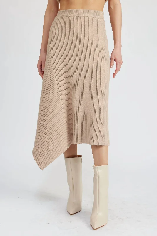 women's figure-flattering business skirtsElaine Ribbed Maxi Skirt In Taupe