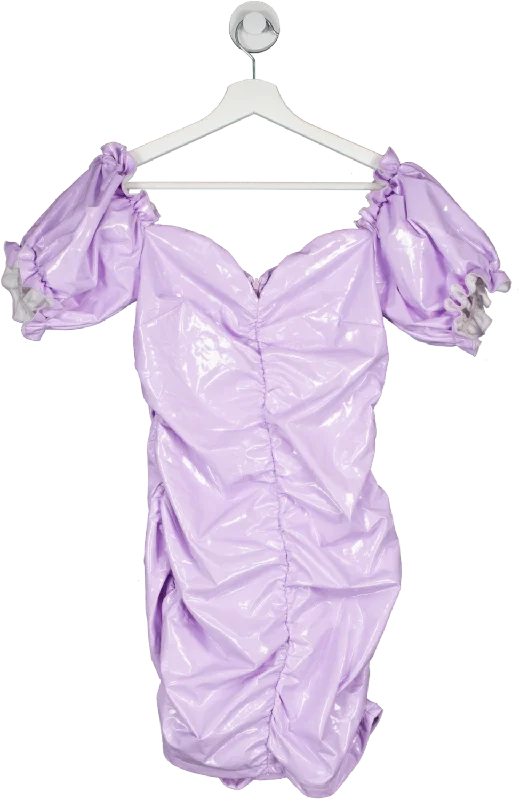 women's pastel dressesLittle Mistress Purple Wet Look Puff Sleeve Mini Dress UK 10