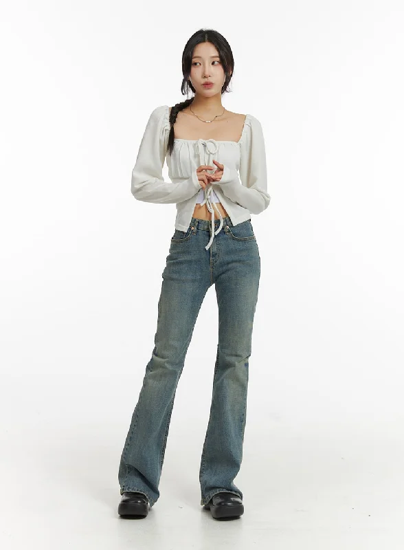 women's acid-washed denim jeansSlim Fit Washed Bootcut Jeans CJ416