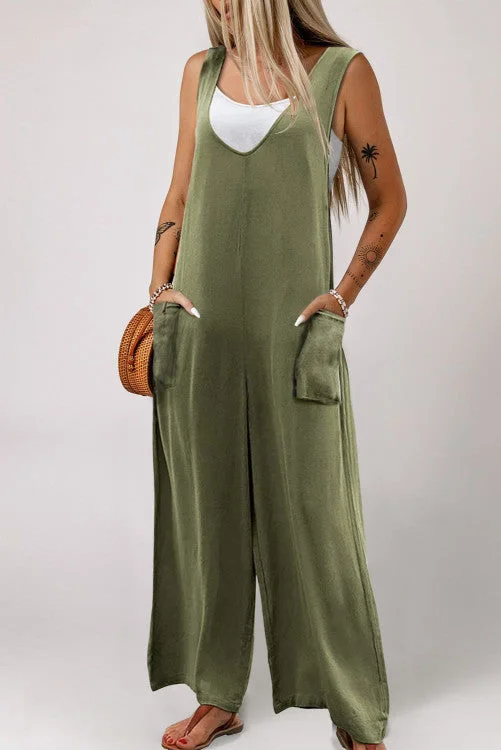 women's jumpsuits with round necksTank Jumpsuit with Pockets