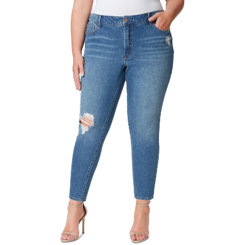 women's denim jeans with geometric patternsPlus Adored Womens High Rise Medium Wash Ankle Jeans