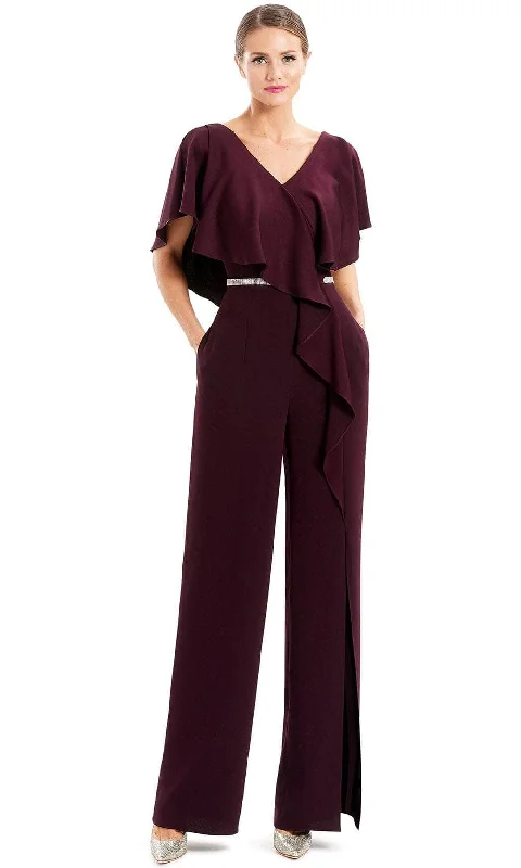 women's jumpsuits for minimalist fashionAlexander by Daymor 1669 - Ruffled Short Sleeve Formal Jumpsuit