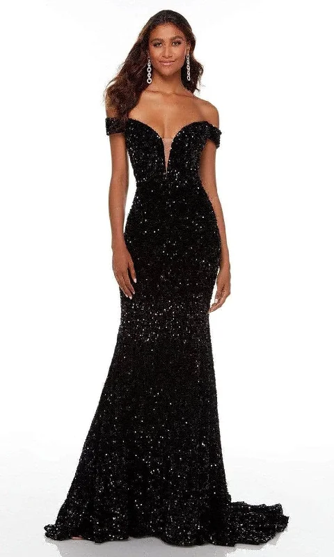 women's lace-up dressesAlyce Paris 61187 - Sequin Off Shoulder Evening Gown