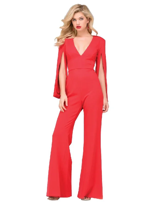 women's jumpsuits for laid-back looksJovani - V Neck Hanging Sleeve Knit Jumpsuit in Navy 49723 - 1 pc Blush in Size 4 and Size 6 Available