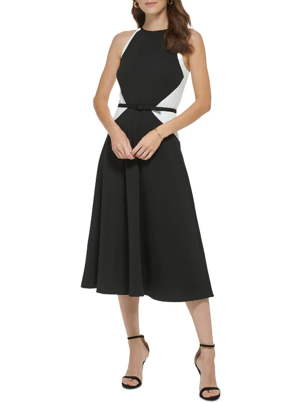 women's maximalist dressesWomens Colorblock Halter Midi Dress