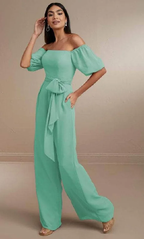 women's jumpsuits for all-day comfortChristina Wu Celebration 22171 - Off-Shoulder Puff Sleeve Jumpsuit