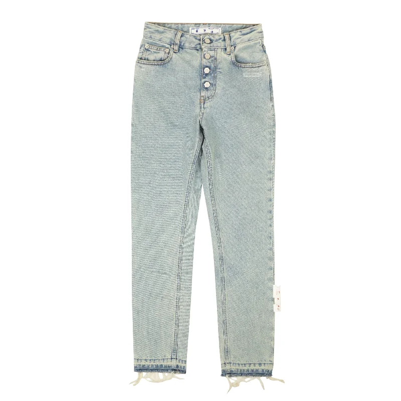 women's low-rise denim jeansOff-White C/O Virgil Abloh Riserva Straight Jeans - Light Blue