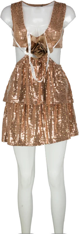 women's bell-sleeved dressesNasty Gal Metallic Sequin Side Cut Out Mini Dress UK XS