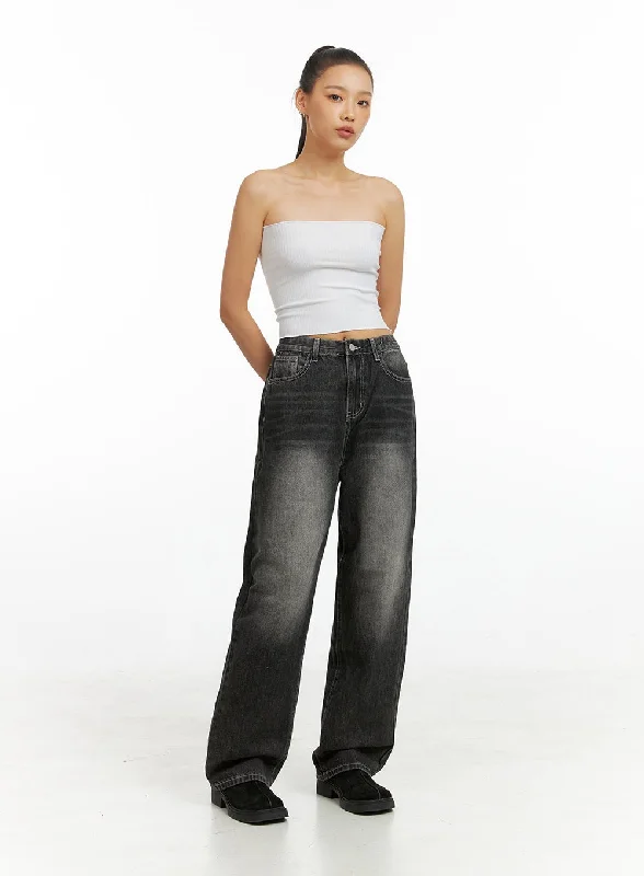 women's denim jeans with belt loopsEve Washed Wide Leg Jeans IG405