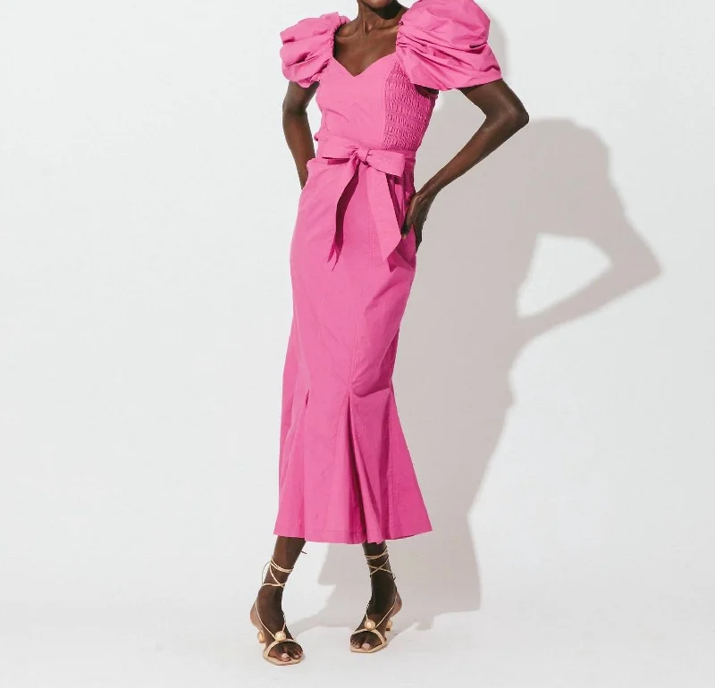 women's long-sleeved dressesMalina Midi Dress In Bright Pink