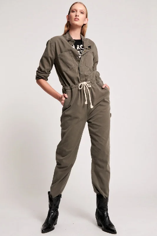 women's jumpsuits for beach outingsOneTeaspoon WOMENS DARK KHAKI STARSHIP JUMPSUIT