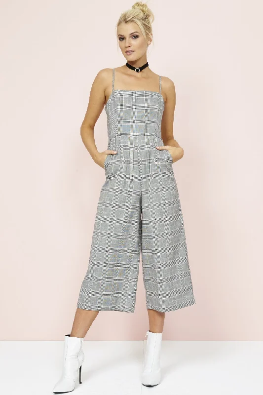 women's jumpsuits for tall womenMinkPink POWER TRIP CROPPED CHECK JUMPSUIT - Grey Check