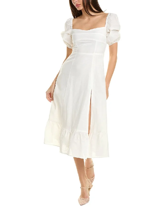 women's ruffle dressesLyra & Co Linen-Blend Midi Dress