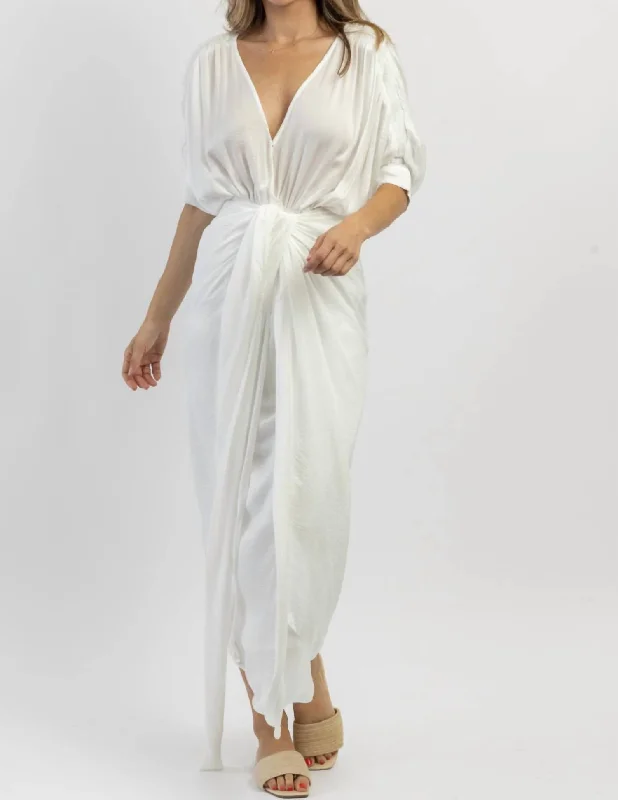 women's boho dressesNorah Tied Midi Dress In Off-White