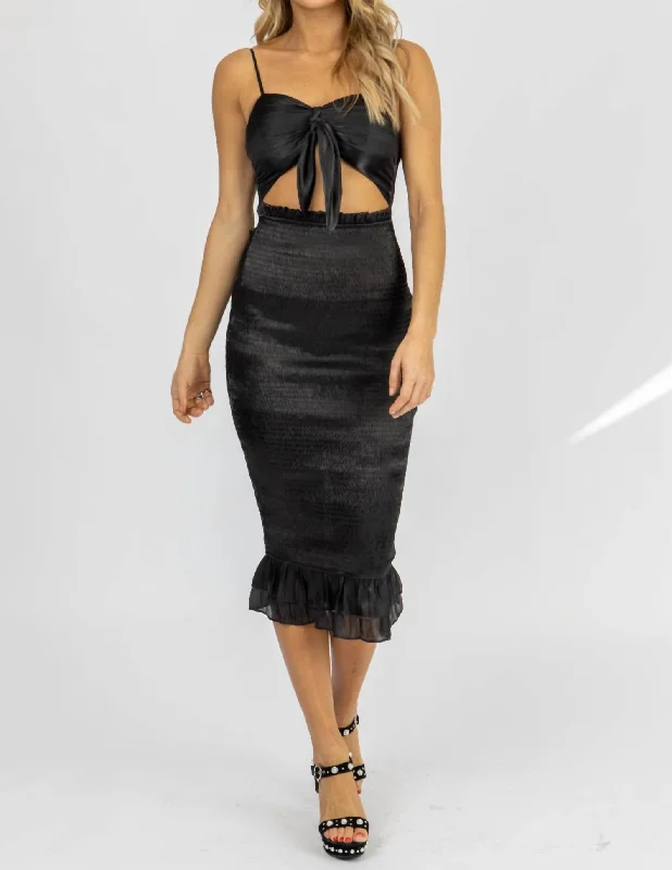 women's wedding guest dressesSilky Front Cutout Midi In Black