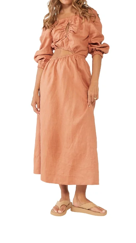 women's bow dressesEntice Reversible Midi Dress In Bronze