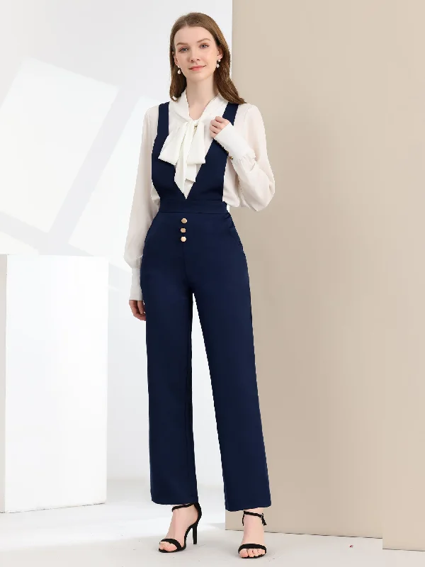 women's jumpsuits with pocketsOveralls Wide Leg Pants Slant Pocket Long Suspenders Jumpsuit