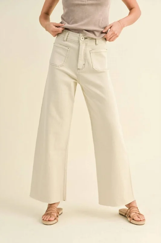 women's elastic waist pantsShe's Back Wide Leg Jeans In Washed Beige