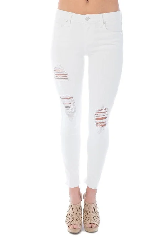 women's distressed denim pantsFrayed Edge Skinny Distressed Denim White