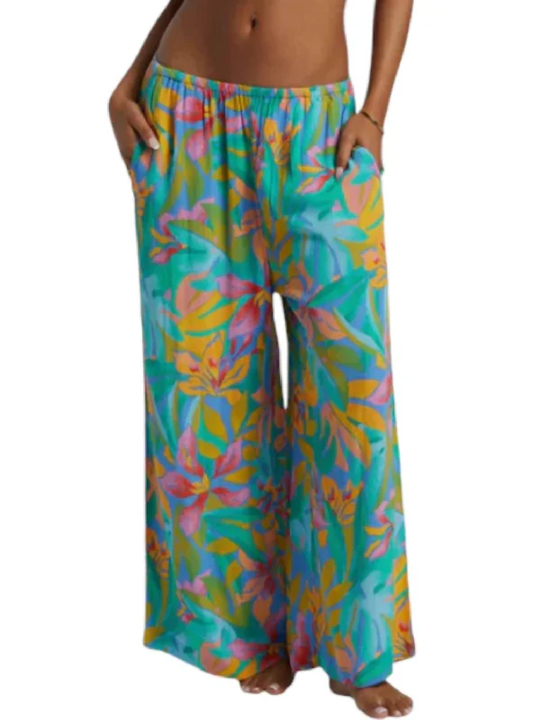 women's retro pantsSun Catcher Elastic Waist Printed Pants In Marina