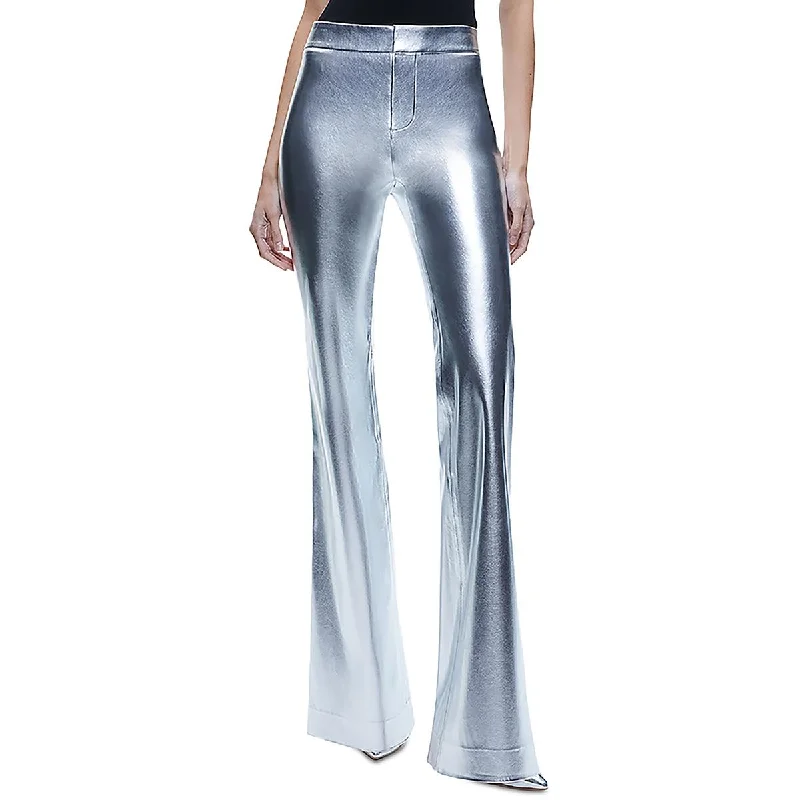 women's cropped pantsWomens Faux Leather Metallic Flared Pants