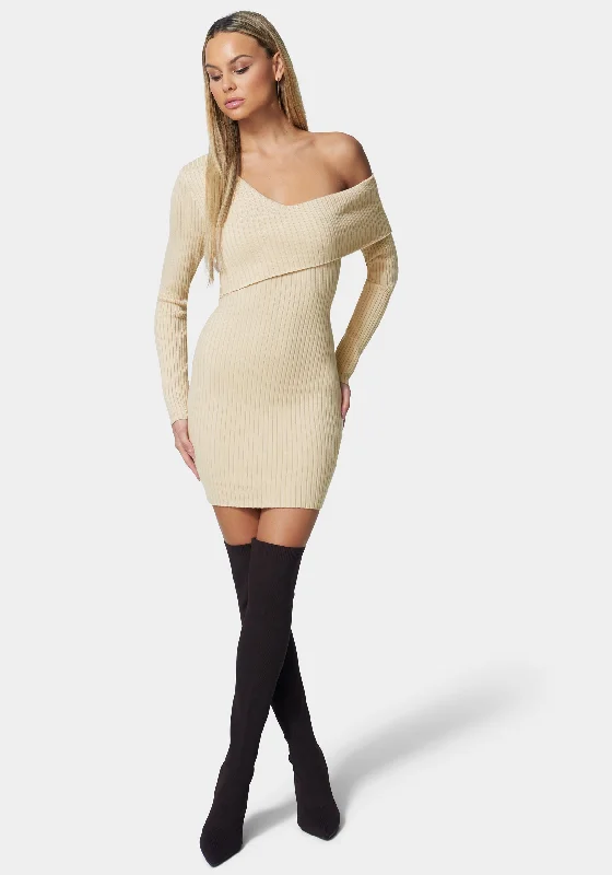 women's bell-sleeved dressesAsymmetrical Off Shoulder Sweater Dress