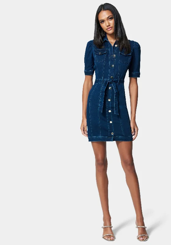 women's striped dressesButton Detail Denim Dress