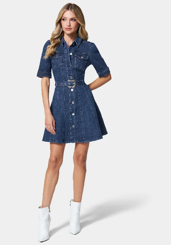 women's long-sleeved dressesButton Down Denim Dress