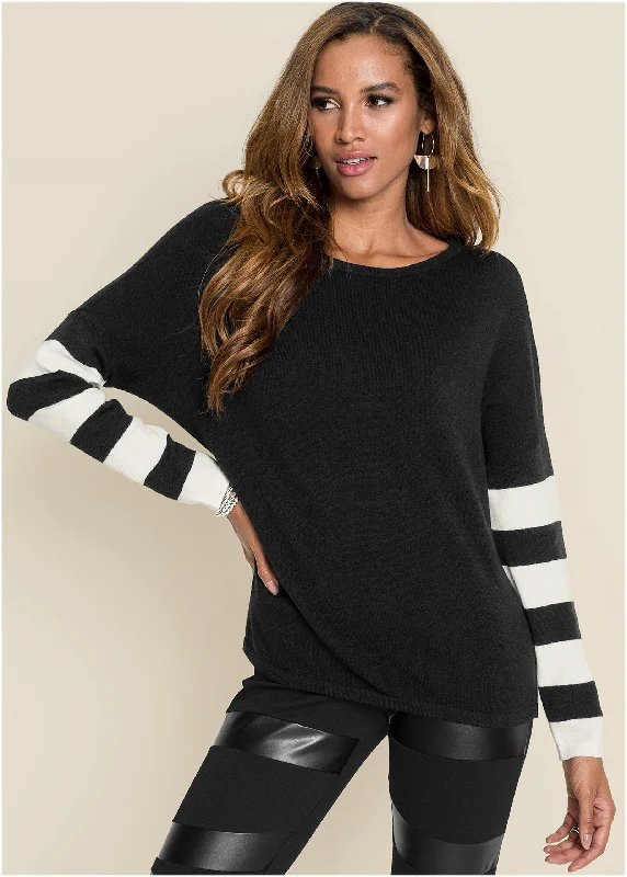 women's body-skimming dressesStripe Sleeve Sweater - Black & White