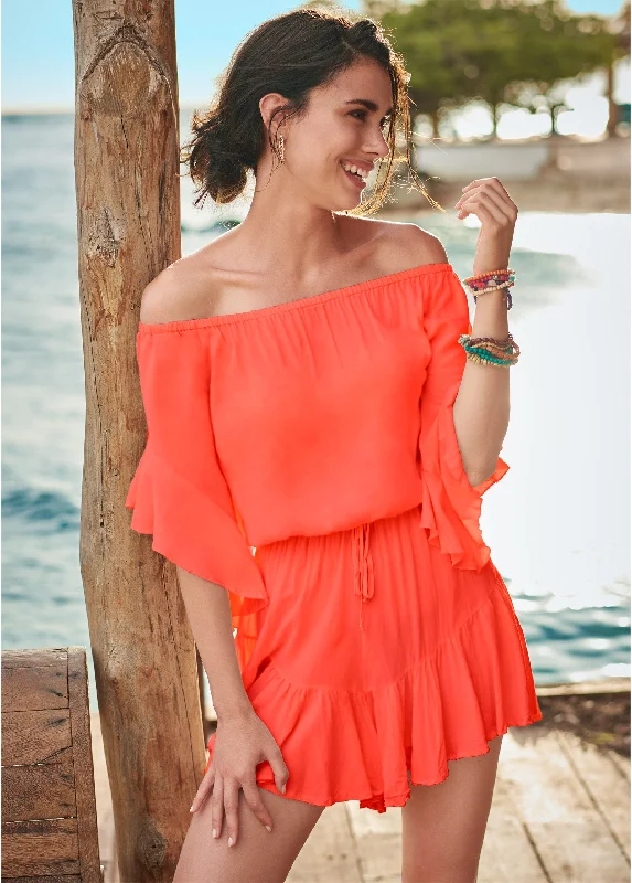 women's easy-to-wear dressesFlirty Romper Cover-Up - Coral Bright