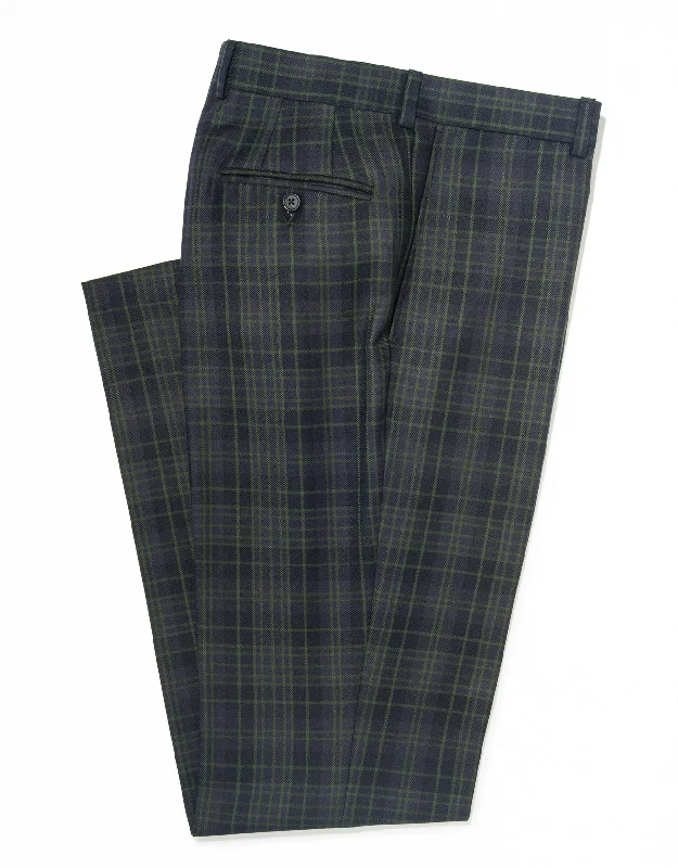 women's breathable dressesNAVY/GREEN PLAID TROUSERS - CLASSIC FIT