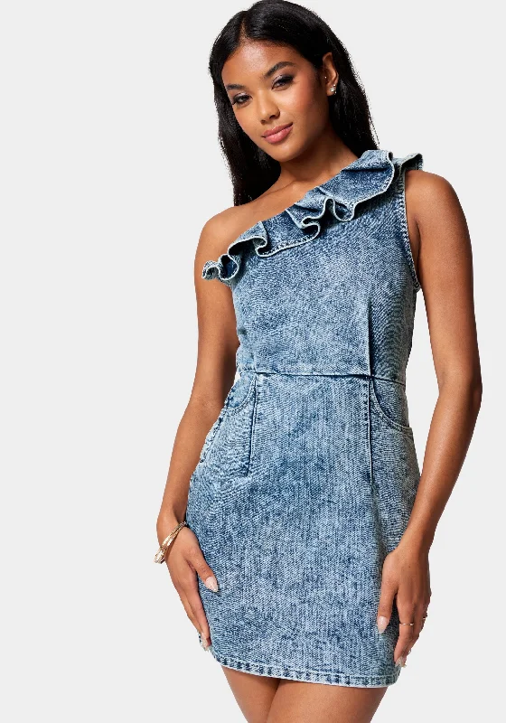 women's maternity dressesRuffle Detail Lurex Denim Dress