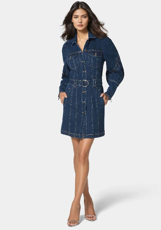 women's sustainable dressesSleeve Detail Front Button Denim Dress