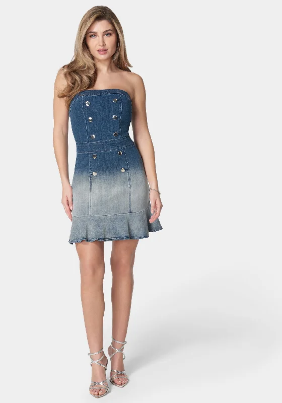 women's lightweight dressesStrapless Ombre Fitted Denim Dress