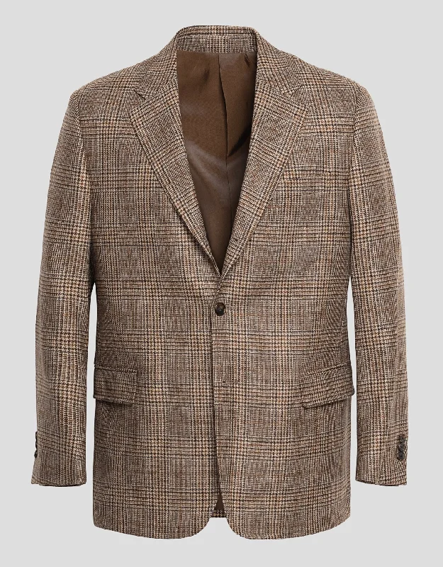 women's high-end dressesTAN/BROWN PLAID CASHMERE SPORT COAT