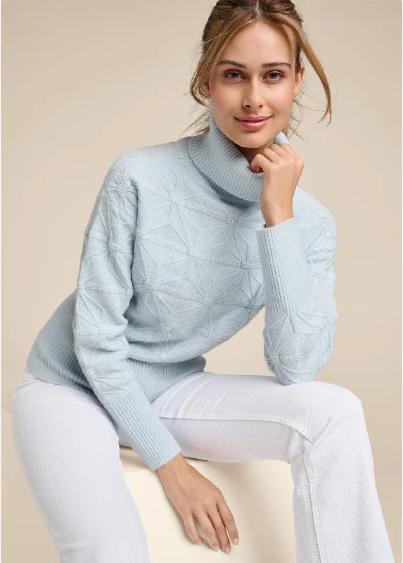 women's stylish dressesDiamond Cable Turtle Neck Sweater - Light Blue