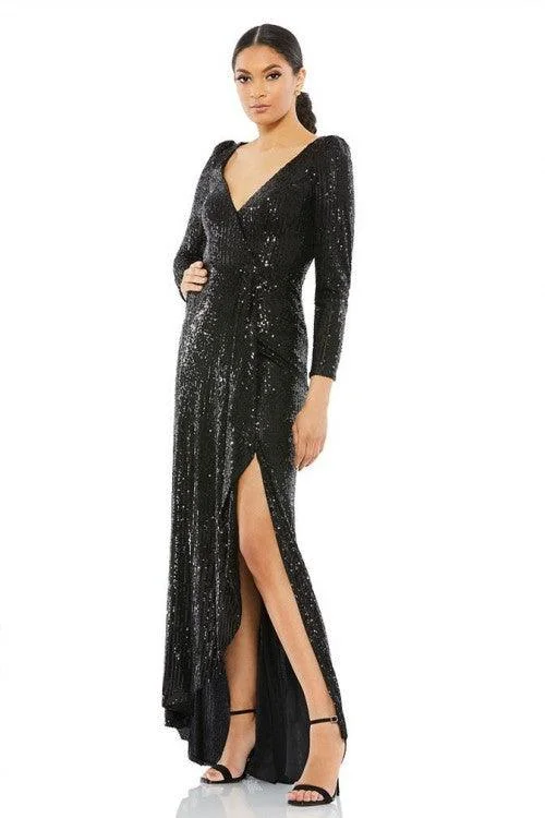 women's easy-to-wear dressesBlack 8 Mac Duggal 26395 Prom Long Sleeve High Low Dress Sale