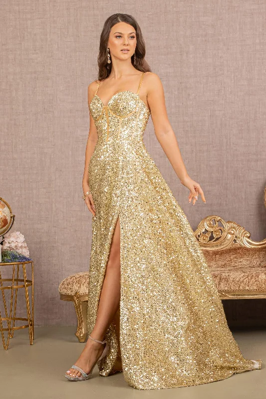 women's spaghetti strap dressesLong Spaghetti Strap Sequin Prom Gown