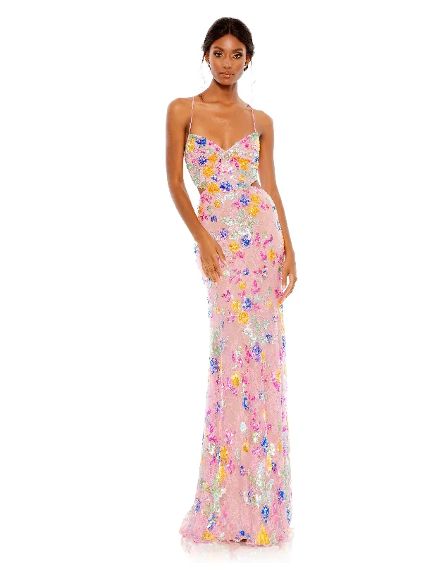 women's stretch dressesMac Duggal 68067 Long Formal Floral Prom Gown