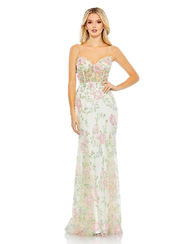 women's curve-hugging dressesMac Duggal 68180 Long Floral Fitted Prom Gown