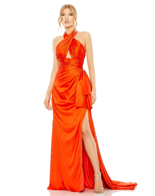 women's pear-shaped body dressesMac Duggal 68444 Long Halter Formal Prom Dress