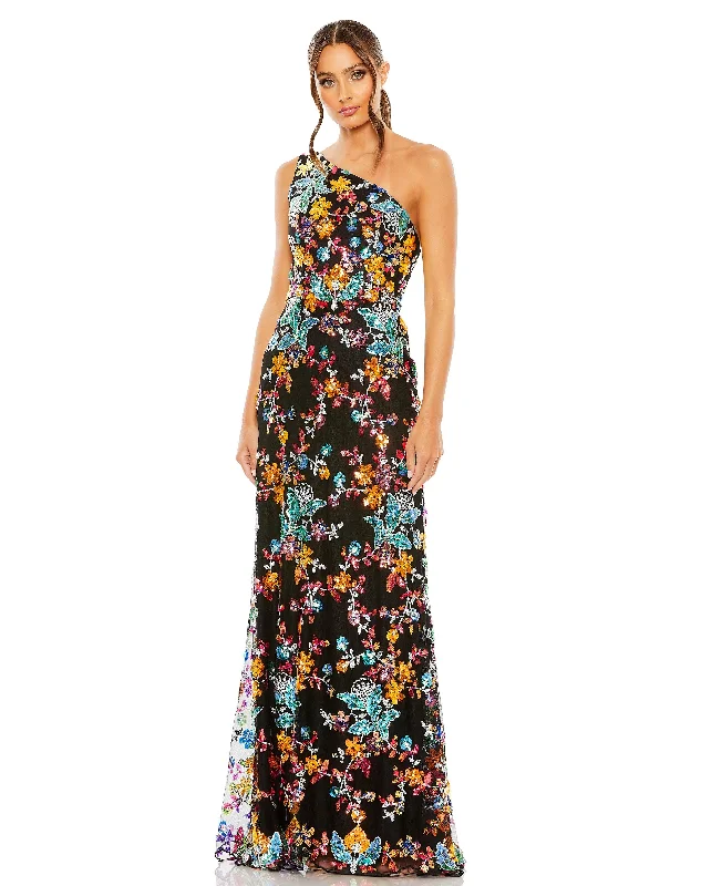 women's luxury dressesMac Duggal 68515 Long One Shoulder Floral Prom Gown