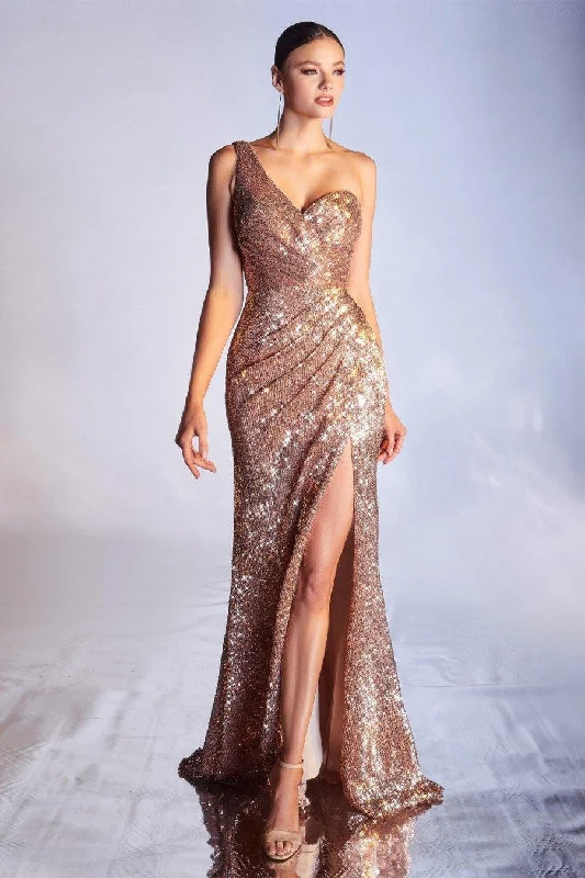 women's solid color dressesRose Gold M Cinderella Divine CH182 One Shoulder Long Prom Dress Sale